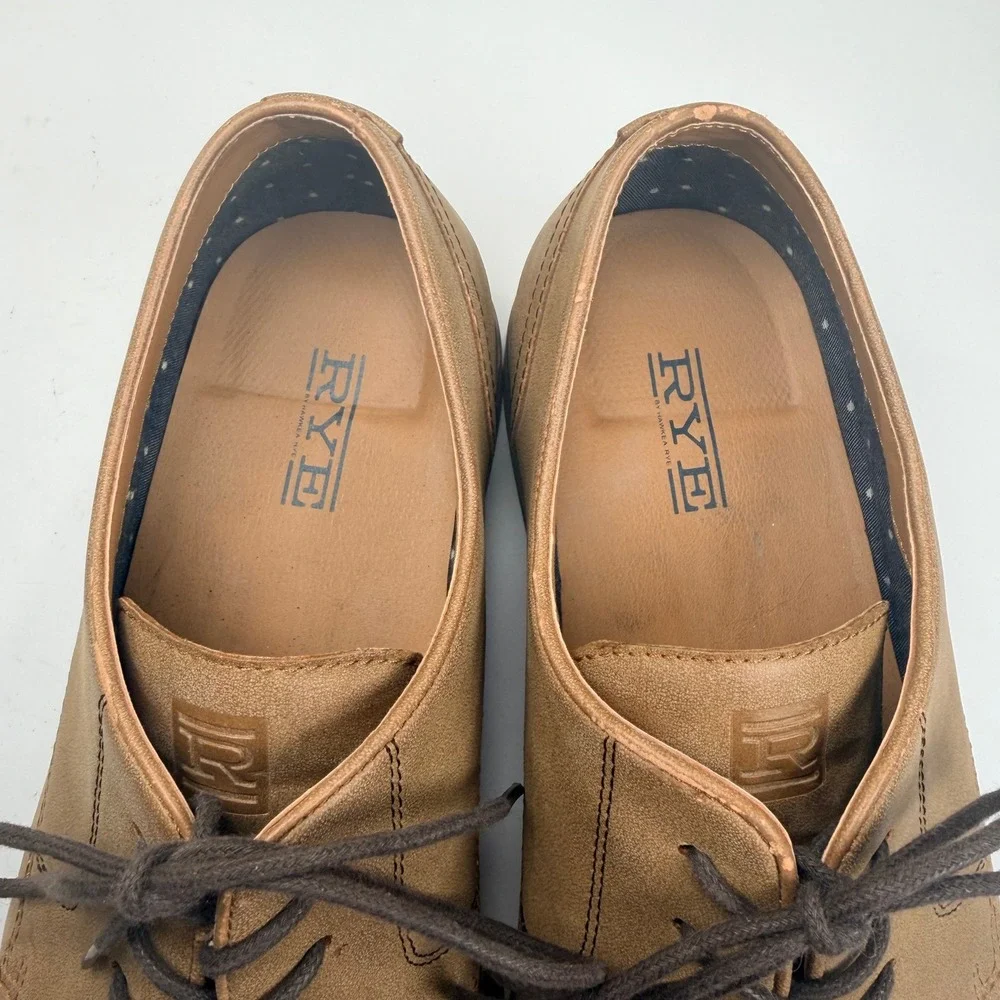 Hawker Rye Abuelo Dress Shoes Mens 11.5 Tan Beige Derby Oxford Office Business